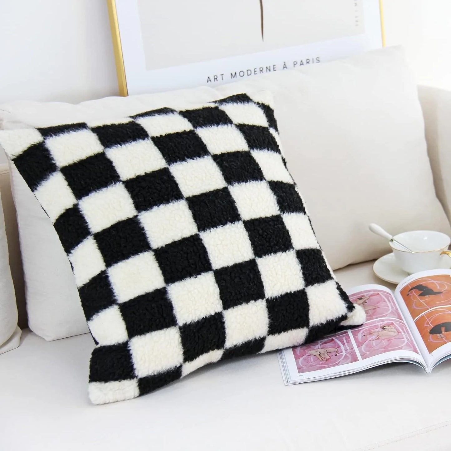 Checked square pillow